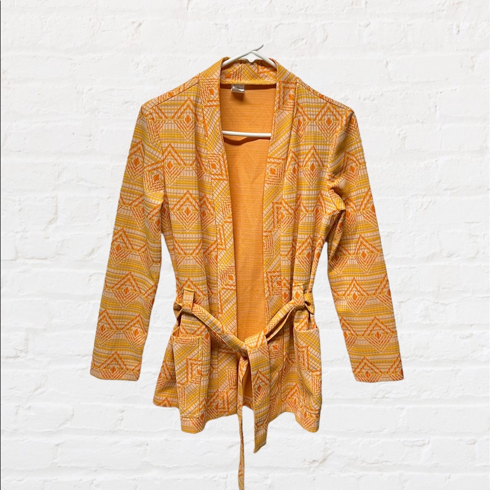 Vintage printed orange kimono knit cardigan sweater SM